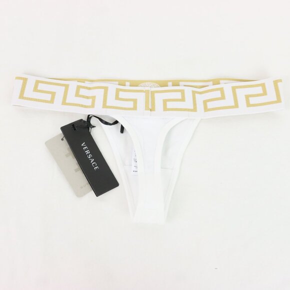 Versace Greca Border Women's White & Gold Cotton Thong Underwear - Size 2 - NWD - Picture 3 of 6
